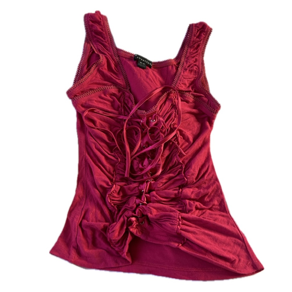 y2k super cute red lace up statement tank top shirt !